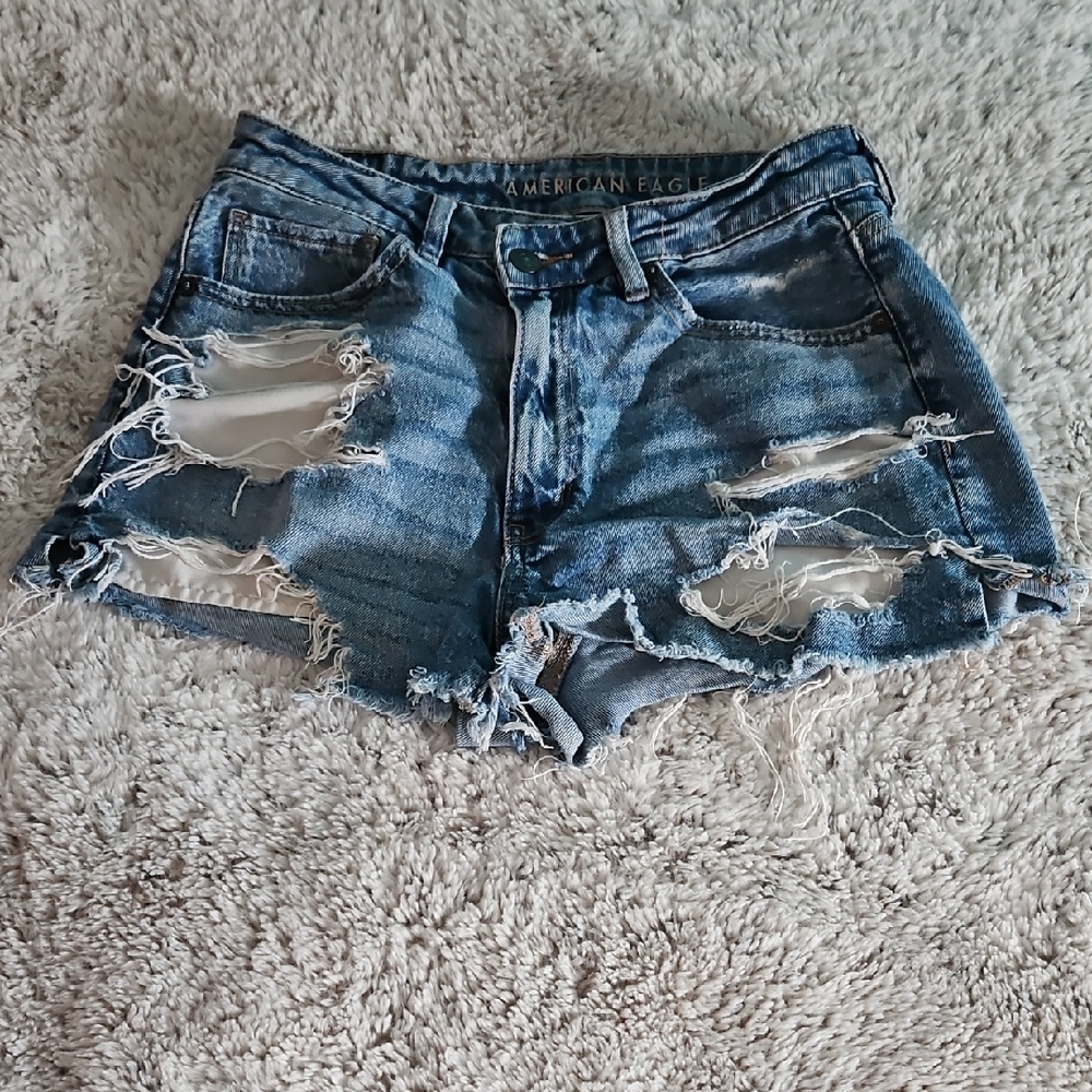 American Eagle Outfitters Blue Distressed Jean Shorts